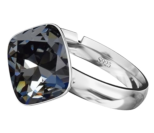 925 Sterling Silber 44 farben Rhombus Ringe für Damen Verstellbarer mit Marken Kristalle - Glänzend Cubic Zirkonia Ring Fingerring Kommt in Schmuck Geschenk Box (Silver Night) von MŚ 1997 MENNICA ŚWIDNICKA