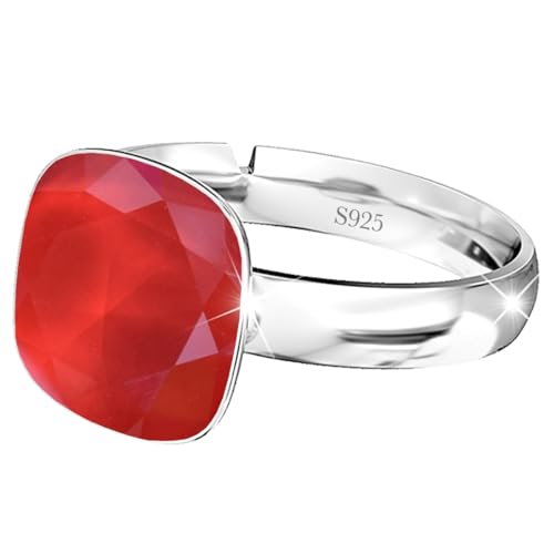 925 Sterling Silber 44 farben Ringe für Damen Verstellbarer mit Marken Kristalle - Glänzend Cubic Zirkonia Ring Fingerring Kommt in Schmuck Geschenk Box (Royal Red) von MŚ 1997 MENNICA ŚWIDNICKA