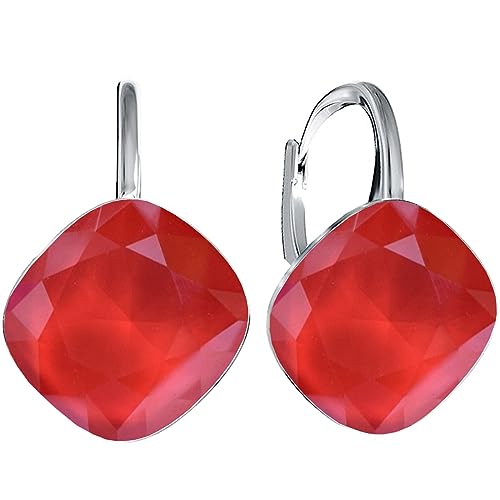 Rhombus Raute Damen Hängen Ohrringe Silber 925 mit Marken Kristalle Zirkonia - Schmuck Echt Silberne Hängende Ohrhanger für Frauen und Mädchen - Hängeohrringe Ideal Geschenk (Royal red) von MŚ 1997 MENNICA ŚWIDNICKA