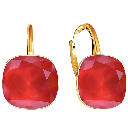 MŚ 1997 MENNICA ŚWIDNICKA SQUARE Damen Hängend Ohrringe 925 Silber Marken Kristalle Zirkonia - 24 karat Vergoltet Schmuck für Frauen und Mädchen - Hängeohrringe Ideal für Geschenke (Royal Red) von MŚ 1997 MENNICA ŚWIDNICKA