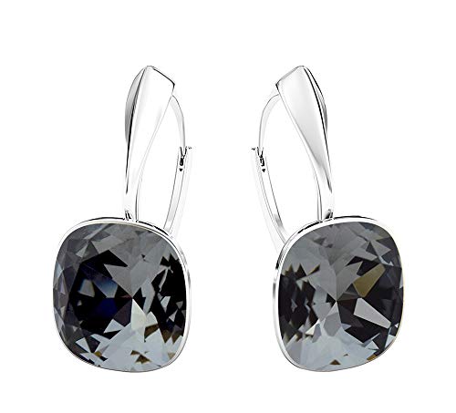 Square 12 mm Wunderbar Hängend Ohrringe 925 Silber Österreichische Zirkonia - Schmuck für Frauen und Mädchen - Hängeohrringe Ideal für Geschenke für Frauen (Silver Night) von MŚ 1997 MENNICA ŚWIDNICKA