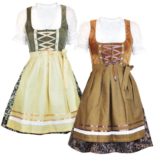 MS-Trachten Damen Dirndl Set Helene 3 teiliges Trachtenkleid (44, Sand) von MS-Trachten