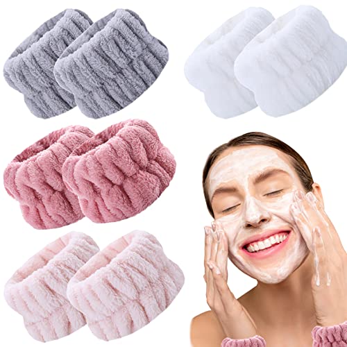 4 Paar Armbänder zum Waschen des Gesichts, Mikrofaser-Handgelenk-Spa-Waschbänder, Handtücher, saugfähiges Handgelenk-Schweißband für Mädchen und Frauen, verhindern das Verschütten von Flüssigkeiten von MSCOCO