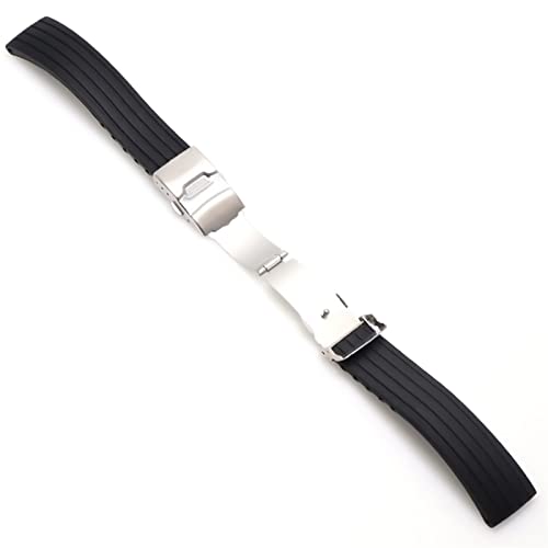 MSEURO 18mm 20mm 22 mm 24 mm universelles Uhrenband Silikon Gummi -Link -Armband Armband Armband Leicht weich for Männer Frauen Armbanduhr (Color : Black Silver, Size : 24mm) von MSEURO