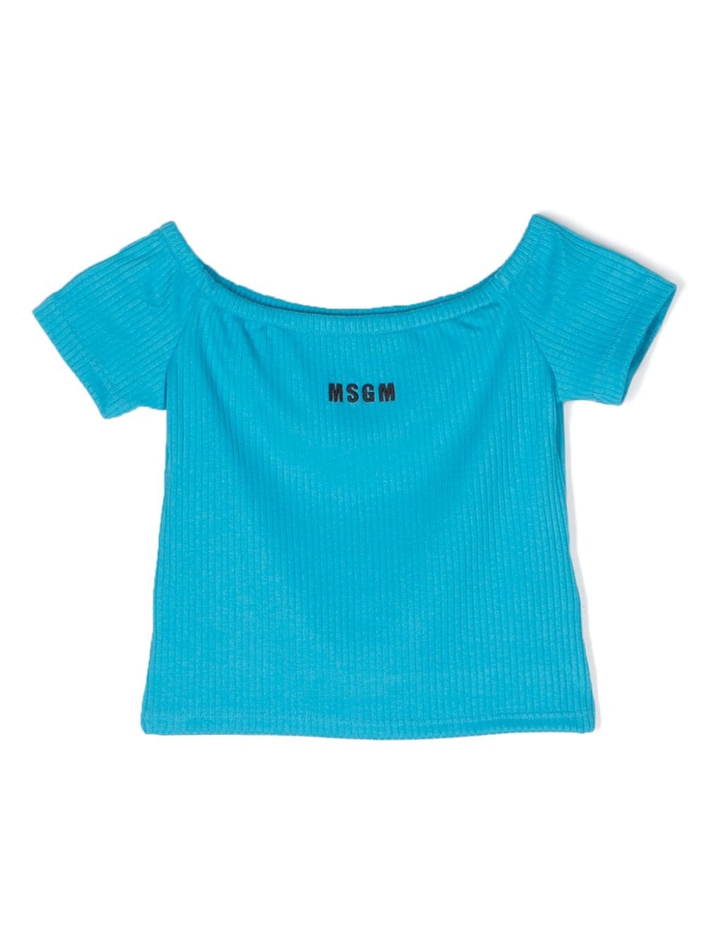 MSGM Kids Geripptes T-Shirt mit Logo-Stickerei - Blau von MSGM Kids