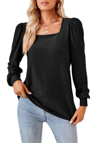 MSIYOW Bluse Damen Elegant Damenblusen Langarm Tunika Casual Oberteil Tops für Sommer Blusenshirt (M, Schwarz) von MSIYOW