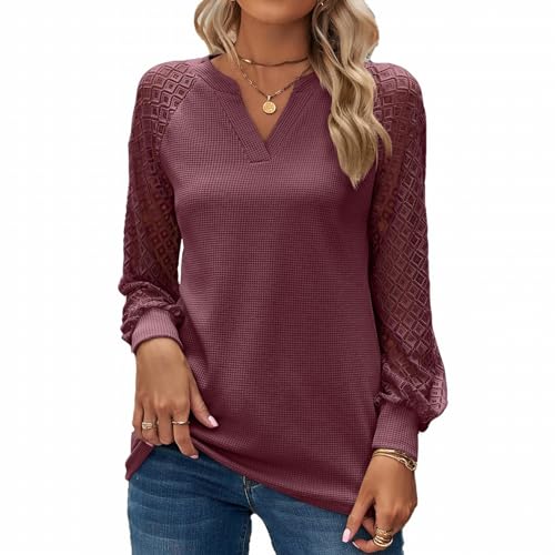 MSIYOW Bluse Damen Tunika Langarm Pullover Elegant Longbluseover Damenblusen Oberteile (2XL, Rot) von MSIYOW