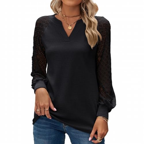 MSIYOW Bluse Damen Tunika Langarm Pullover Elegant Longbluseover Damenblusen Oberteile (L, Schwarz) von MSIYOW