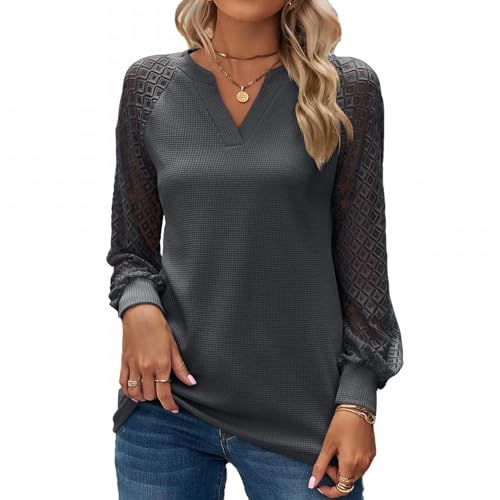 MSIYOW Bluse Damen Tunika Langarm Pullover Elegant Longbluseover Damenblusen Oberteile (XL, Dunkelgrau) von MSIYOW