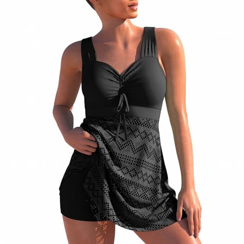 MSIYOW Damen Tankini Sets Oberteil mit Badeshorts Bademode für Damen Bikini mit Shorts Badeanzug Zweiteilig (2XL, Schwarz) von MSIYOW