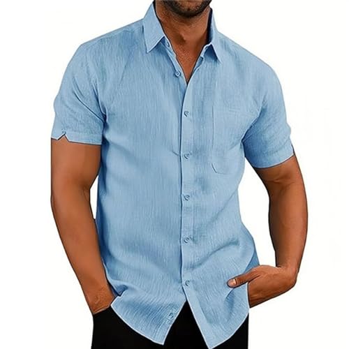 MSIYOW Herren Hemd Kurzarm Sommerhemd Button Down Freizeithemden für Herren Casual Regular Fit Shirts(3XL, Hellblau) von MSIYOW