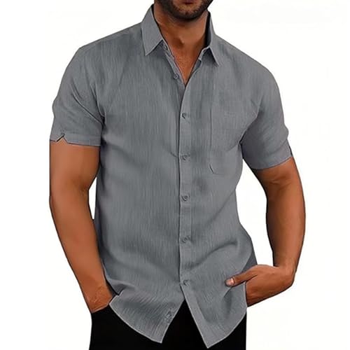 MSIYOW Herren Hemd Kurzarm Sommerhemd Button Down Freizeithemden für Herren Casual Regular Fit Shirts(M, Grau) von MSIYOW