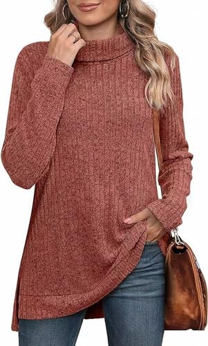 MSIYOW Pullover Damen Schwarzer Rollkragenpullover Sweater Tunika Langarm Strickpullover Damen Langarmshirt Outwear (L, Orange) von MSIYOW