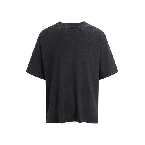 MSIYOW T-Shirt Oversize Herren Tshirt Casual Oberteile Rundhals Tops Vintage Sportshirt T-Shirts Sommer Y2K Streetwear(XL, 1 Schwarz) von MSIYOW