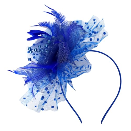 MSemis 1920s Damen Elegant Fascinator Stirnband Vintage Feder Haarschleife Haarreif Hochzeit Fascinator Haarband Cocktail Party Accessoires Königsblau C One Size von MSemis