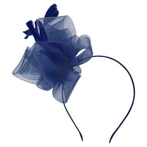 MSemis 1920s Damen Elegant Fascinator Stirnband Vintage Feder Haarschleife Haarreif Hochzeit Fascinator Haarband Cocktail Party Accessoires Marineblau B One Size von MSemis