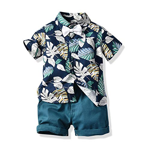 MSemis Baby Jungen Hawaii Anzug Kurzarm Hemd mit Fliege + Shorts Gentleman Outfits Sommer Freizeit Strand Urlaub Kleidung A Cyan 104-110 von MSemis