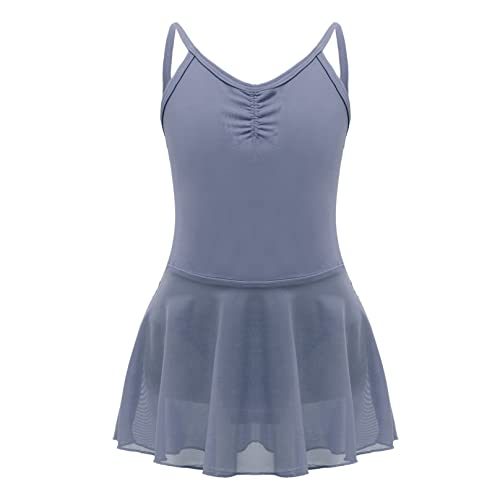 MSemis Ballettkleid Mädchen Ärmellos Ballett Trikot Baumwolle Ballettanzug Kinder Ballettkleidung Tanzkleid Tanzbody mit Chiffon Rock Tütü Lila Grau A 146-152 von MSemis