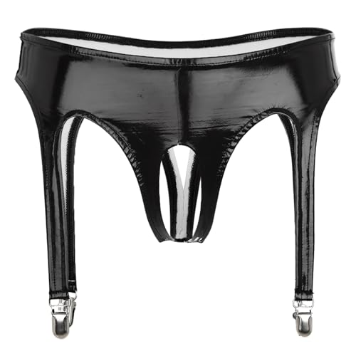 MSemis Damen Wetlook String Tanga Ouvert-Slip Hotpants Lack Leder Shorts Unterwäsche Erotik Dessous Gogo Höschen Reizwäsche mit Reißverschluss Schwarz Dd- L von MSemis