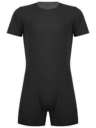 MSemis Herren Body Overall Einteiler Bodysuit Ärmellos/Kurzarm Jumpsuit Baumwolle Männer Sportbody Unterhemd Boxershorts Unterwäsche M-XXL A Schwarz XXL von MSemis