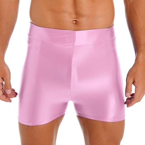 MSemis Herren Kompressionsshorts Schnelltrocknendes Tights Glänzende Sportshort Unterhosen Atmungsaktive Radlerhose Kurz Sportleggings Rosa L von MSemis