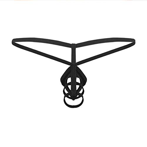 MSemis Herren Micro String Tanga Sexy G-String Schrittlos Unterwäsche Low Rise Bikinislip mit Penis Loch Männer Unterhose Jockstrap Nachtwäsche Schwarz OneSize von MSemis