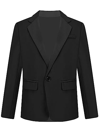 MSemis Kinder Jungen Formale Blazer Gentleman Smoking Sakko Schwarz Anzugmantel Langarm Anzugjacke mit Reverskragen Schwarz 122-128 von MSemis