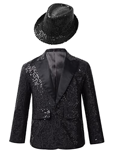 MSemis Kinder Jungen Glänzend Pailletten Sakko Langarm Blazer Slim Fit Smoking Jacke mit V-Aussschnitt Hochzeit Geburtstag Anzugjacke Schwarz A 134-140 MSemis Kinder Jungen Glänzend Pailletten Sakko Langarm Blazer Slim Fit Smoking Jacke mit V-Aussschnitt Hochzeit Geburtstag Anzugjacke Schwarz A 134-140 von MSemis