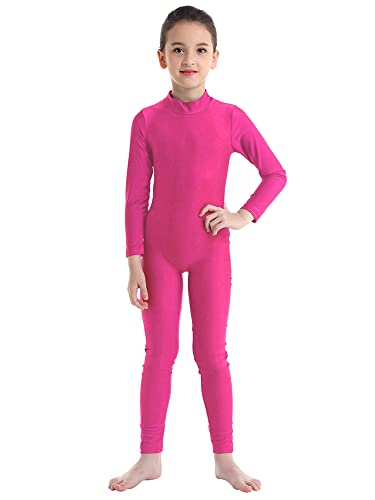 MSemis Kinder Mädchen Ballett Trikot Langarm Body Leotard Turnanzug Gymnastikanzug Turnbody Sport Training Tanzbekleidung gr. 98-152 Rose (Zipper) 110-116 von MSemis