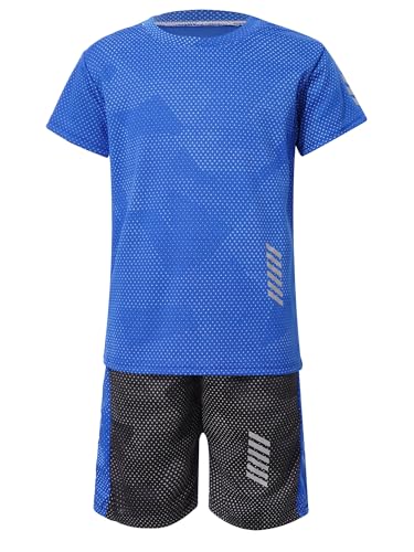 MSemis Trainingsanzug Kinder Jungen Kurz Sportanzug Kurzarm T-Shirt + Shorts Fußball Unifrom Sommer Schnell Trocken Activewear Blau 104-110 von MSemis