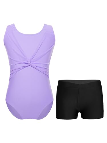 MSemis Kinder Turnanzug Gymnastikanzug Mädchen ärmellos Trikot Leotard Gymnastikanzug mit Shorts Kinder Ballettanzug Gymnastik Training Outfits Lavendel 146-152 von MSemis