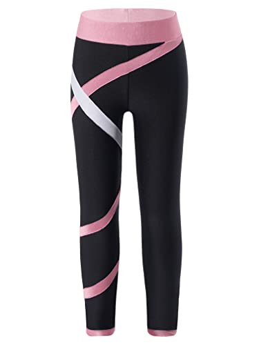 MSemis Mädchen Jogginghose Lange Leggings Sport Hosen mit Buchstaben Gedruckt für Gym Yoga Tanz Laufen Rosa 110-116 von MSemis