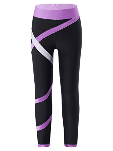 MSemis Mädchen Jogginghose Lange Leggings Sport Hosen mit Buchstaben Gedruckt für Gym Yoga Tanz Laufen Violett 122-128 von MSemis