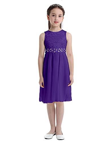 MSemis Mädchen Kleid Festlich Prinzessin Ärmellos Partykleid Festzug Stickerei Prom Blumenmädchen Kleider Chiffon Hochzeits Kommunionskleid Gr.92-164 Violett 140 von MSemis