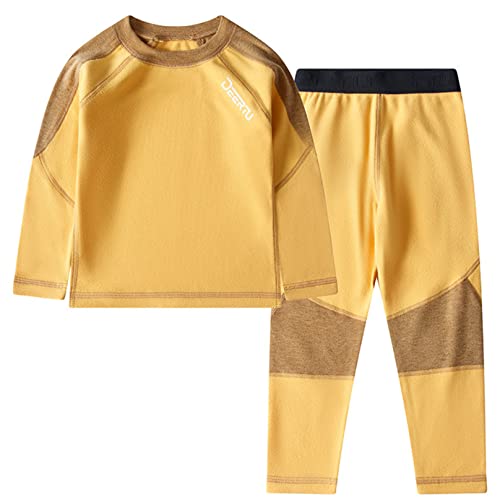 MSemis Thermo-Unterwäsche Set für Kinder Unisex Warme Wäsche Langärmligem Rundhalsausschnitt Oberteil + Langer Unterhose Leggings Kinderset Gelb 98-104 von MSemis