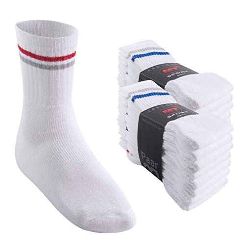 MT Damen und Herren Sport- und Freizeitsocken (16 Paar) Tennissocken - Weiss-Colourstripe 39-42 von MT