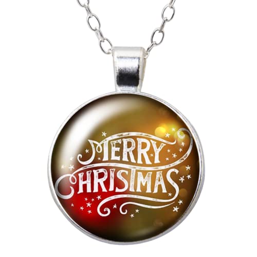 Merry Christmas Tree Dekoration Runder Anhänger Halskette 25 mm Glas Cabochon Damen Mädchen Schmuck, 3 Merry Christmas Tree Dekoration Runder Anhänger Halskette 25 mm Glas Cabochon Damen Mädchen Schmuck, 3 von MUBYS