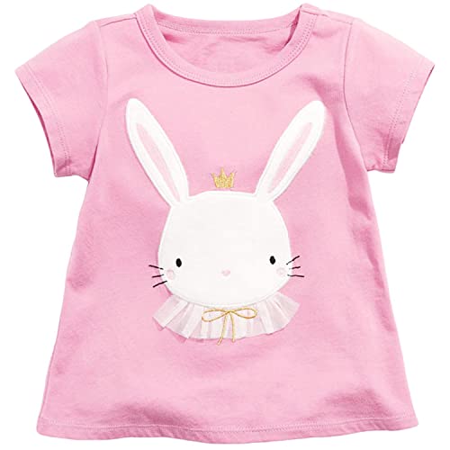 Baby Mädchen Shirt Cartoon Hase Shirt Kurzarm Casual Sommer Outfits Rosa,3 Jahre,98 von MUJOQE