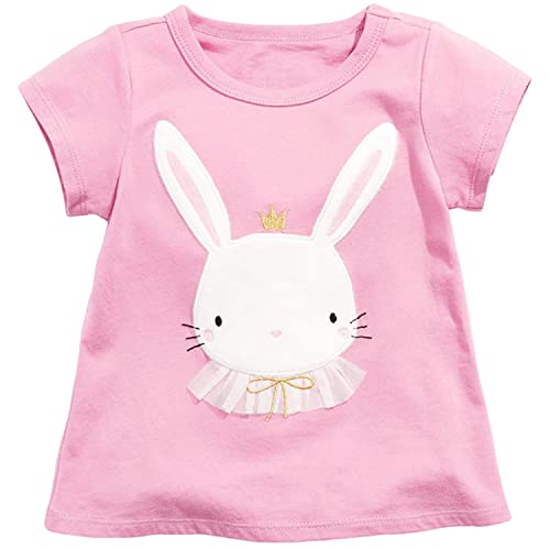 Baby Mädchen Shirt Cartoon Hase Shirt Kurzarm Casual Sommer Outfits Rosa,6 Jahre,116 von MUJOQE