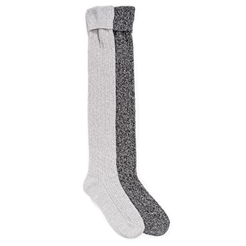 MUK LUKS Marled Overknee-Socken für Damen, 2 Paar, Ebenholz/Grau, Einheitsgröße von MUK LUKS