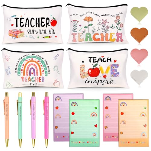 Lehrer-Wertschätzungsgeschenke, Großpackung, Geschenke für Frauen mit Lehrer-Überlebens-Set, Make-up-Taschen, Lesezeichen, Notizblock und Stifte, Weihnachtsgeschenke für Wertschätzung, 16 Stück, Weiss Lehrer-Wertschätzungsgeschenke, Großpackung, Geschenke für Frauen mit Lehrer-Überlebens-Set, Make-up-Taschen, Lesezeichen, Notizblock und Stifte, Weihnachtsgeschenke für Wertschätzung, 16 Stück, Weiss von MUKOSEL