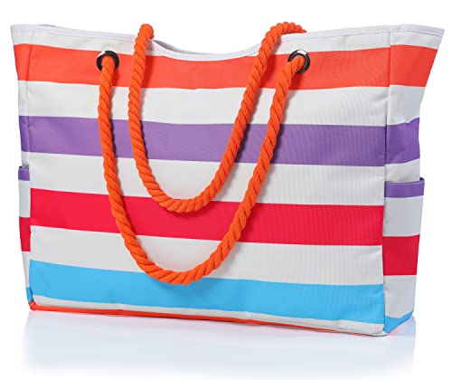 MULTIONS Strandtasche, wasserdichte Strandtaschen für Frauen mit Reißverschluss Sommer Strand Tote Taschen Reisetasche für Frauen Overnight Umhängetasche für Pool Strand Farbverlauf Orange, XL von MULTIONS