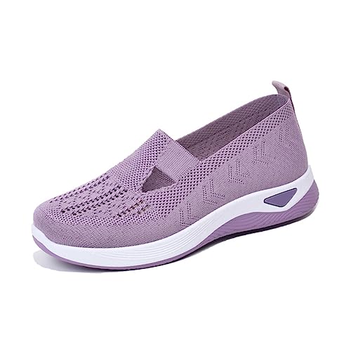 Gewebte atmungsaktive Schuhe mit weicher Sohle für Damen, orthopädische Schuhe für Frauen, Slip-On-Schuhe mit ausgehöhlter atmungsaktiver weicher Sohle für Frauen (Light Purple,41) von MUSNOW