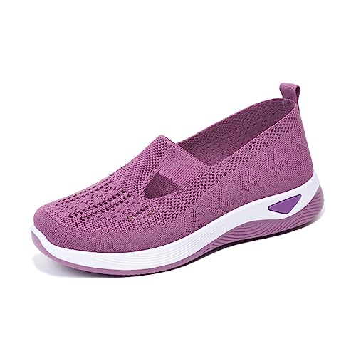 Gewebte atmungsaktive Schuhe mit weicher Sohle für Damen, orthopädische Schuhe für Frauen, Slip-On-Schuhe mit ausgehöhlter atmungsaktiver weicher Sohle für Frauen (Purple,37) von MUSNOW