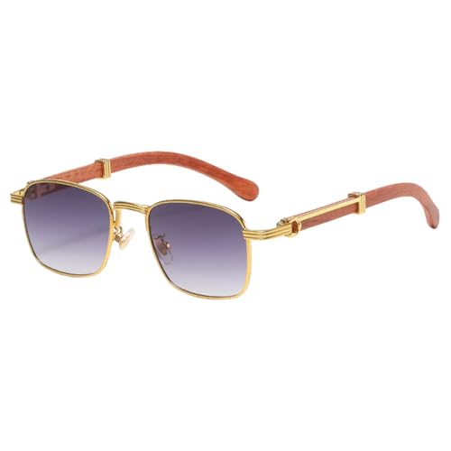 Bunte quadratische Sonnenbrille für Damen, Holzmaserung, Retro-Sonnenbrille für Herren, UV400, Metall, Blau, Braun, Gold mit Grau, Einheitsgröße von MUTYNE