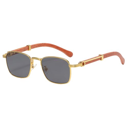 Bunte quadratische Sonnenbrille für Damen, Holzmaserung, Retro-Sonnenbrille für Herren, UV400, Metall, Blau, Braun, Gold mit Schwarz, Einheitsgröße von MUTYNE