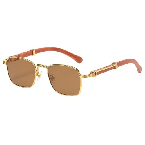 Bunte quadratische Sonnenbrille für Damen, Holzmaserung, Retro-Sonnenbrille für Herren, UV400, Metall, Blaubraun, Gold mit Braun, Einheitsgröße von MUTYNE