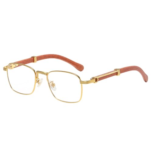 Bunte quadratische Sonnenbrille für Damen, Holzmaserung, Retro-Sonnenbrille für Herren, UV400, Metall, Blaubraun, Gold mit Klar, Einheitsgröße von MUTYNE