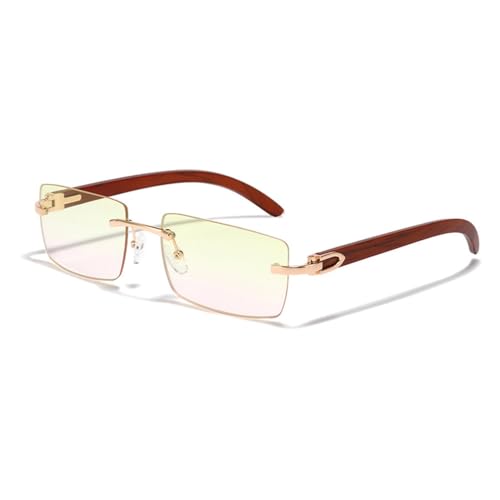 Cutting Quadratische Sonnenbrille Männer Vintage Randlos Holz Grau Braun Sonnenbrille Männlich Hip Hop Driving Shades Frauen UV400,C02,Einheitsgröße von MUTYNE