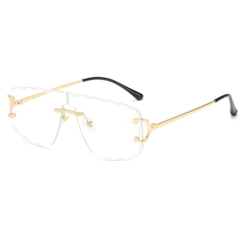 Einteilige Sonnenbrille Herren Metall Großer Rahmen Damen Randlose Sonnenbrille Fahren Angeln UV400 Brillen,C05 Transparent,Einheitsgröße von MUTYNE